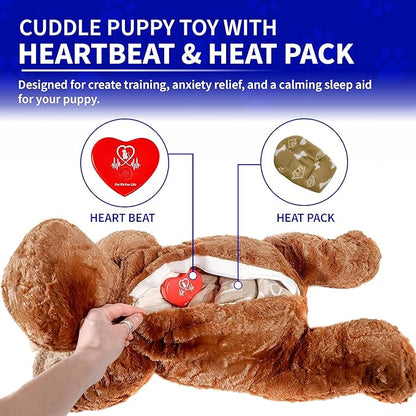 Pet Fit For Life Cuddle Pup Toy with Heartbeat &amp; Heat Pack - USB Rechargeable Cuddly Dog Sleep Aid - Calming Comfort for Anxiety Relief - Safe, Huggable Pet Crate Training Aid - Extra Large