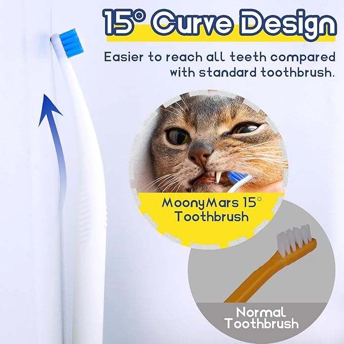 Tiny Dog Toothbrush, Small Breed Cat &amp; Puppy Tooth Brushing Kit, Ultra Soft Mini 15° Curved Head Pet Teeth Brush for Kitten, Doggy Deep Dental Clean, Soft Bristles, 2 PCS - White