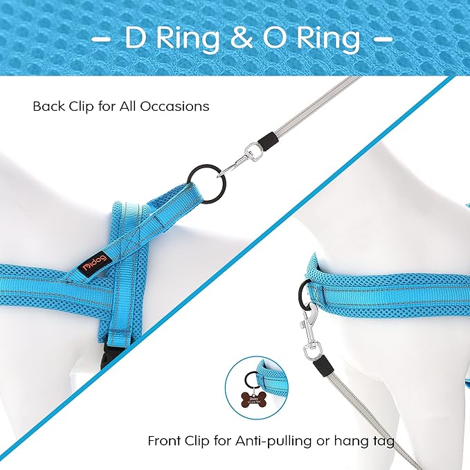Didog No Pull Dog Harness with Soft Mesh Padded,Reflective &amp; Quick Fit Light Weight Dog Strap Vest Harness,Easy for Walking Training (M:Chest 21-26", Mesh-Blue)