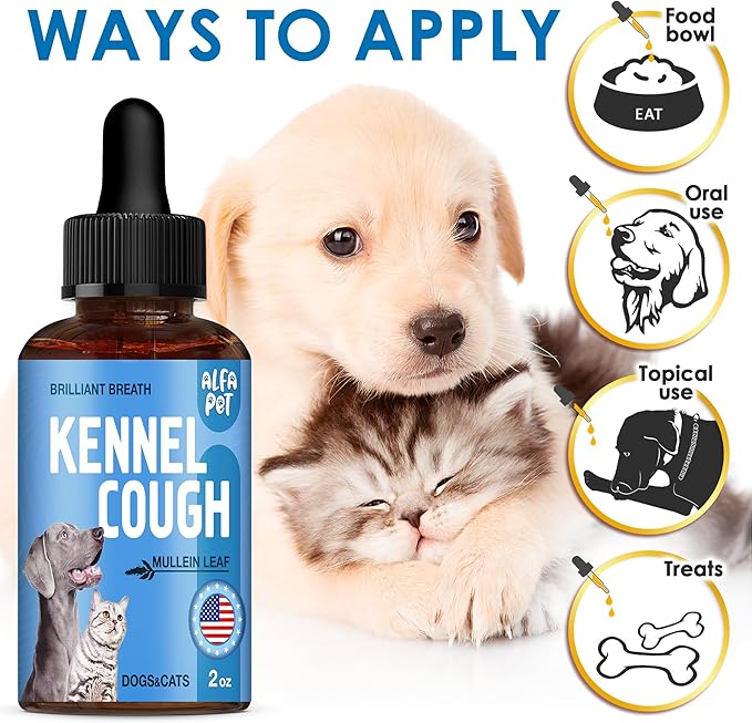 Dog Cough Treatment Liquid • Kennel Cough for Dogs &amp; Cats • for Breathing During All Life Cycle • Marshmallow Root + Mullein Leaf in The Composition • Natural Supplement for All Breeds • 2 Oz