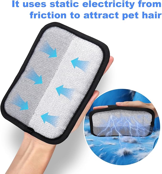 AIERSA 2Pcs Electrostatic Pet Hair Removal Glove, Electro Gloves Pet Hair, Reusable Static Pet Hair Remover Mitt, Cat &amp; Dog Hair Removal Tool for Furniture, Clothes, Carpet, Car, Couch