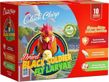 Dried Black Soldier Fly Larvae, Non-GMO, Natural Chicken Treats &amp; High-Protein Poultry Snacks for Backyard Chickens, Laying Hens &amp; Ducks, 10 lb Box