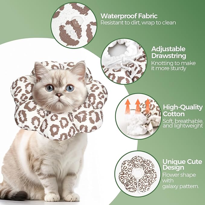 ComSaf Cat Cone Collar Soft - E Cat Collar Cones to Stop Licking After Surgery, Recovery Elizabethan Collar for Cats, Soft Cat Cone for Small Cats Kitten, Waterproof &amp; Lightweight, Brown Leopard, S