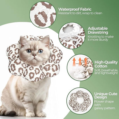 ComSaf Cat Cone Collar Soft - E Cat Collar Cones to Stop Licking After Surgery, Recovery Elizabethan Collar for Cats, Soft Cat Cone for Small Cats Kitten, Waterproof &amp; Lightweight, Brown Leopard, S