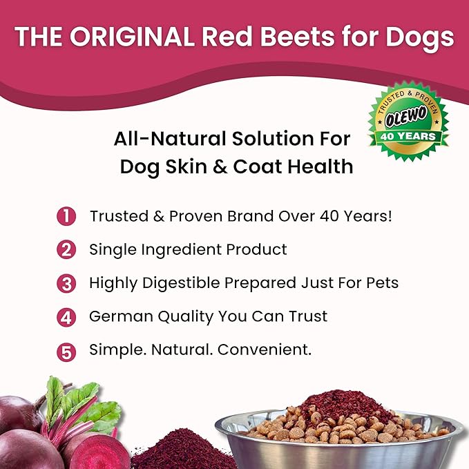 Olewo Original Red Beets for Dogs – Natural Anti Itch for Dogs, Dog Food Topper, Immune, Cleansing, Skin &amp; Coat Support, Dehydrated Whole Food Dog Multivitamin, Fiber for Dogs, 2.2 lbs