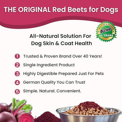Olewo Original Red Beets for Dogs – Natural Anti Itch for Dogs, Dog Food Topper, Immune, Cleansing, Skin &amp; Coat Support, Dehydrated Whole Food Dog Multivitamin, Fiber for Dogs, 2.2 lbs