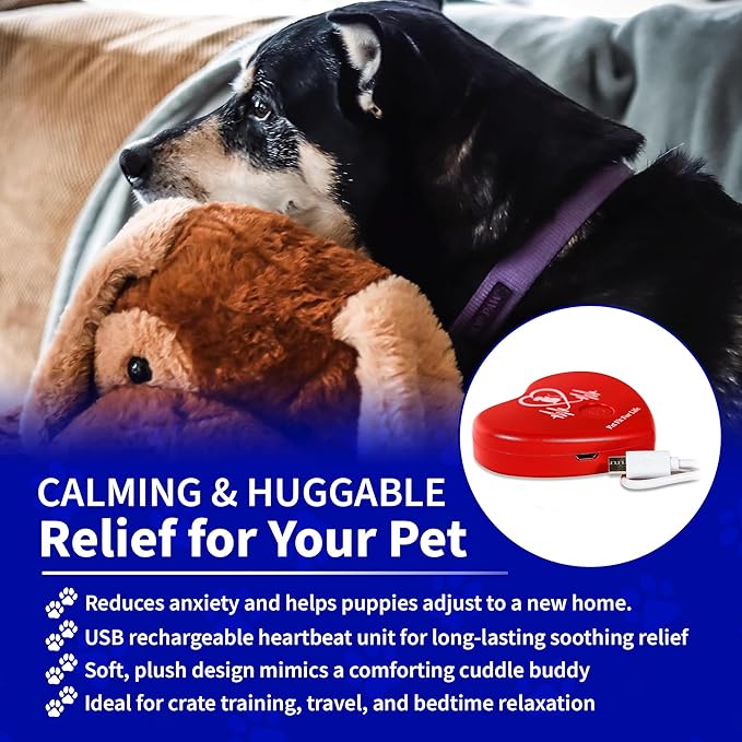 Pet Fit For Life Cuddle Pup Toy with Heartbeat &amp; Heat Pack - USB Rechargeable Cuddly Dog Sleep Aid - Calming Comfort for Anxiety Relief - Safe, Huggable Pet Crate Training Aid - Extra Large