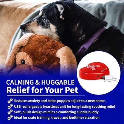 Pet Fit For Life Cuddle Pup Toy with Heartbeat &amp; Heat Pack - USB Rechargeable Cuddly Dog Sleep Aid - Calming Comfort for Anxiety Relief - Safe, Huggable Pet Crate Training Aid - Extra Large
