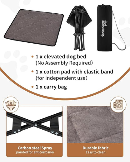KingCamp Elevated Dog Bed for Small Dogs, Raised Outdoor Indoor Portable Cooling Cot Lifted Pet Hammock Off Ground with Washable Breathable Mesh &amp; Frame with Non Slip Foot for Camping Backyard, Black
