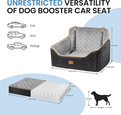 Dog Car Seat for Medium Dogs - Pet Car Seat with 2 Safety Straps &amp; Waterproof Padding, Portable Pet Carrier for Cars, Trucks &amp; SUVs, Comfortable Booster Bed for Pets Up to 55lbs (Black/Grey)