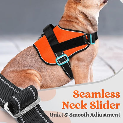 rabbitgoo Dog Harness for Large, Easy On Pet Vest with One Buckle, No Pull Adjustable Service Harness with D-Ring &amp; Handle, Reflective for Safety Walking, Training, Orange, XL
