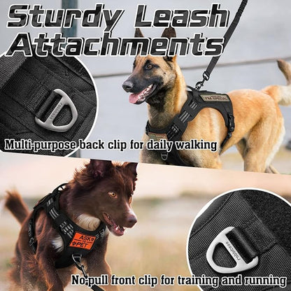 rabbitgoo Tactical Dog Harness for Large Dogs, No Pull Military Service Vest with Handle &amp; Molle, Easy Control for Training Walking, Adjustable Reflective Straps, Black, L