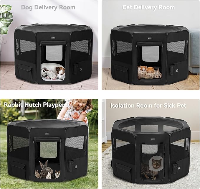 PETSFIT 45.5" Dog Playpen with Dual Zipper Doors –Sturdy Foldable Pet Playpen for Large &amp; Medium Dogs with Removable Mesh Top and Leakproof Bottom