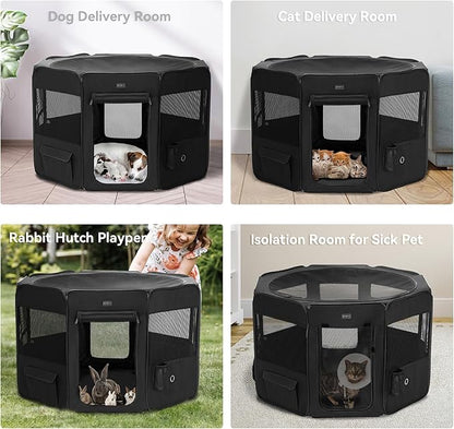 PETSFIT 45.5" Dog Playpen with Dual Zipper Doors –Sturdy Foldable Pet Playpen for Large &amp; Medium Dogs with Removable Mesh Top and Leakproof Bottom
