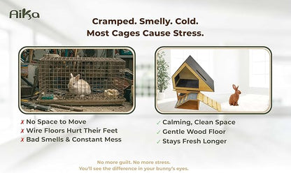 Wooden Rabbit Hideout Castle – Indoor Bunny House &amp; Hut for Rabbits, Guinea Pigs, Chinchillas &amp; Small Pets – Medium Size Habitat – Durable Wooden Rabbit House for Indoor &amp; Outdoor Use