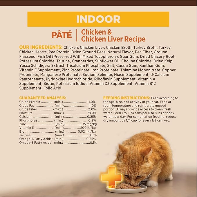 Wellness CORE+ Indoor Pate Adult Wet Cat Food, Natural, Protein-Rich, Grain Free, 3 Ounce, 12 Pack (Chicken &amp; Chicken Liver)