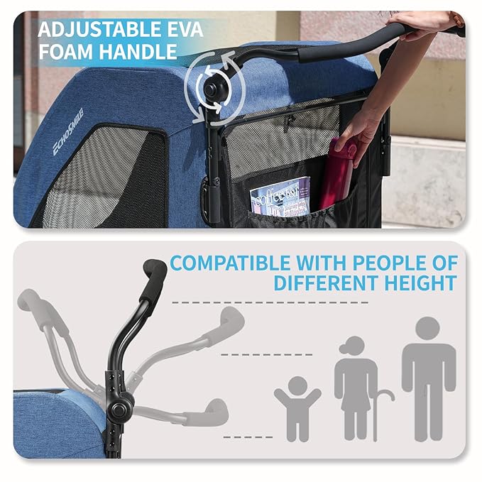 EchoSmile Heavy-Duty Large Dog Stroller with Shock-Absorbing Wheels, Foldable Pet Travel Carrier for Medium &amp; Large Dogs, 5 Mesh Windows, 160 lbs Capacity, Easy Assembly &amp; Storage