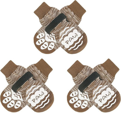 BEAUTYZOO Anti Slip Dog Socks for Small Medium Large Dogs,Paw Protector with Grips for Hardwood Floor Hot/Cold Pavement,Traction Control 3 Pairs AntiTwist Dog Shoes to Prevent Licking for Senior Dog