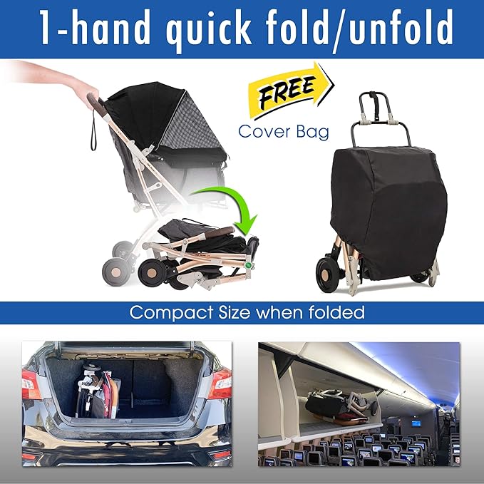 Lite Premium Light-Weight Dog/Cat/Pet Stroller Travel Carriage with Convertible Compartment/Zipper-Less Entry/1-Hand Quick Fold/Aluminum Frame for Small &amp; Medium Pets (Black 2nd-Gen.)