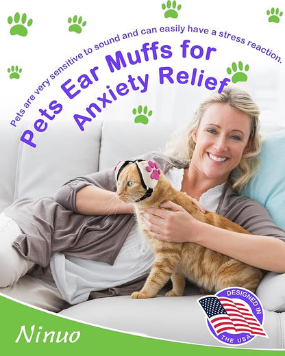 Calming Earmuffs for Cats and Small Dogs - for Anxiety Relief - Noise Canceling for Fireworks, Thunderstorms, Pet Grooming &amp; Force Drying - Dog Ear Muffs Noise Protection (White, Medium)