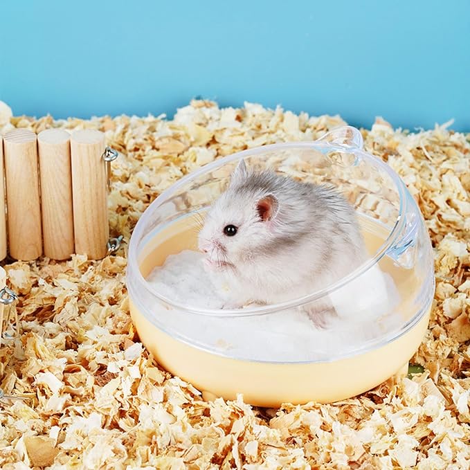 Meow&amp;Woof Hamster Sand Bath Container, Large Sandbox Toilet Gerbil Batheoom, Tiny Chinchilla Dust Bathtub Sand Bath Box for Hamster Cage Accessories 6.5 Inch-Yellow