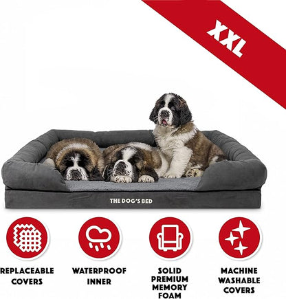 The Dog’s Bed Medium Support Memory Foam Dog Bed XXL Plush Grey 51.5x39, Pain Relief: Arthritis, Hip &amp; Elbow Dysplasia, Supportive, Calming, Waterproof Washable Cover,Veterinary-Approved