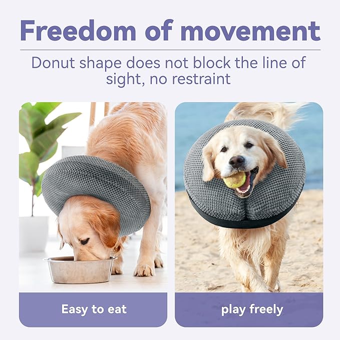 Soft Inflatable Dog Cone Collar Alternative After Surgery - Dog Neck Donut E Collar for Large Medium Small Dogs Cats Post Surgery - Recovery Collar to Stop Licking - Grey, XXL