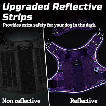 rabbitgoo Tactical Dog Harness for Large Dogs, No Pull Military Service Vest with Handle &amp; Molle, Easy Control for Training Walking, Adjustable Reflective Straps, Purple Camo, XL