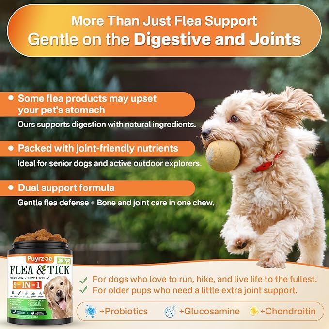 5-in-1 Dog Flea and Tick Treatment Chewable, Natural Flea and Tick Prevention for Dogs Chewable - Flea &amp; Tick | Hip &amp; Joint | Skin &amp; Coat | Immunity Support | Digestive for All Breeds &amp; Sizes