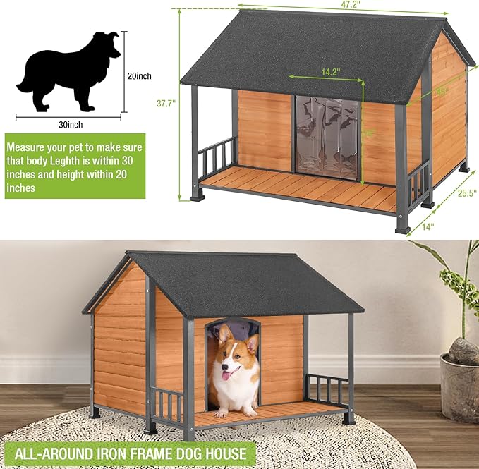Gutinneen Large Dog House Outdoor Dog Kennel with All-Around Iron Frame Dog Cage Perfect for Small &amp; Medium &amp; Large Dogs,Roomy