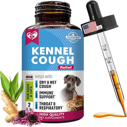 Kennel Cough Treatment &amp; Natural Infection Medicine for Dogs &amp; Cats - Respiratory &amp; Cold Cough Relief - Collapse Trachea &amp; Cat Asthma Support - Made in USA