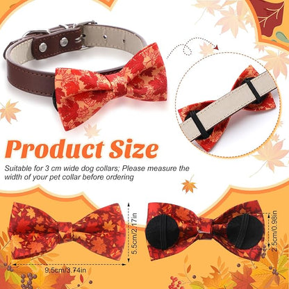 Hillban 50 Pcs Fall Collar Dog Bow Ties Maple Leaves Dogs Collar Accessories Pets Bow Ties Attachment with Elastic Bands Detachable Charms for Doggie Fall Autumn Costume