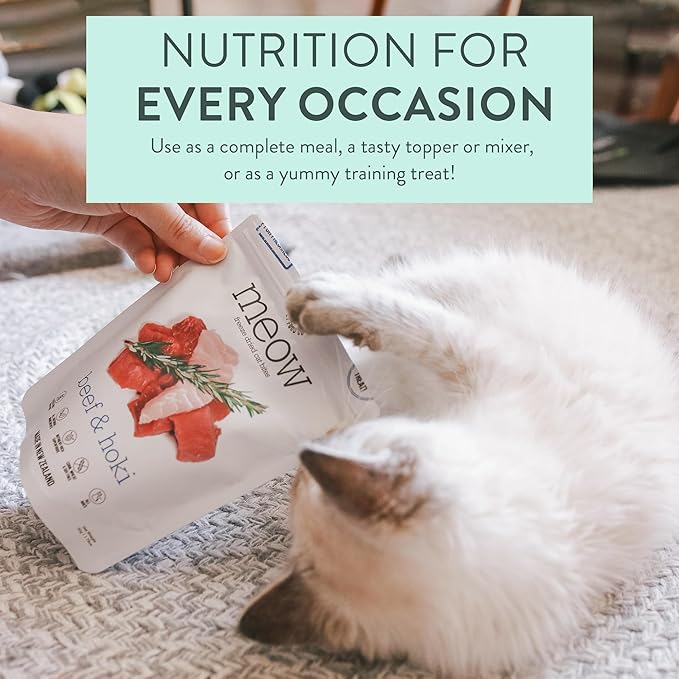 Meow Freeze Dried Cat Food - Beef &amp; Hoki Recipe, High Protein Cat Treats, Meals &amp; Toppers, Dry Cat Food,1.76 oz