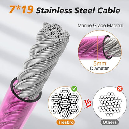 Tresbro 15 FT Dog Tie Out Cable with Spring, Shock Absorbing Tether Chains for Outside Aavilable in 10/15/20/25/30/40/50/70/100/120 FT, Heavy Duty Leads for Yard for Medium &amp; Large Dogs Up to 500 LBS