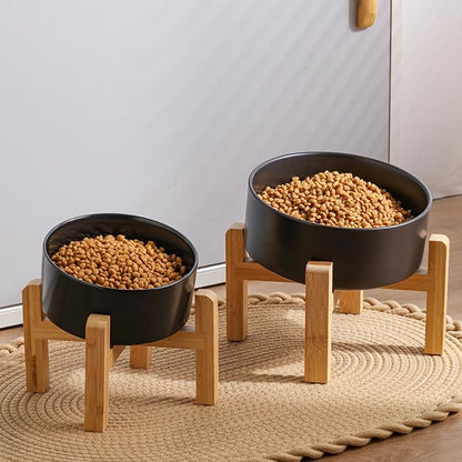 Black Elevated/Raised 15°Tilted Anti Slip Ceramic Dog Bowl for Medium &amp; Large Breeds,Slanted Bulldog Big Face Pet Feeding Food Water Dish Stand for Dogs (7.6 Cups/60OZ)