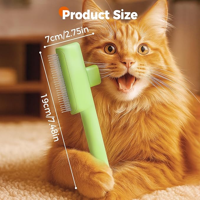 Pet Hair Removal Comb Flea Combs for Cats and Dogs, Pet Flea Comb Grooming Brush with One-Click Release Button, Dog Cat Deshedding Brush for Short &amp; Long Hair (Blue &amp; Green)