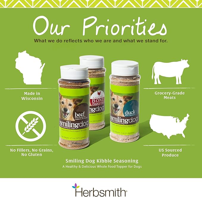 Herbsmith Kibble Seasoning – Freeze Dried Rabbit &amp; Duck – Dog Food Topper for Picky Eaters - 3.8 oz
