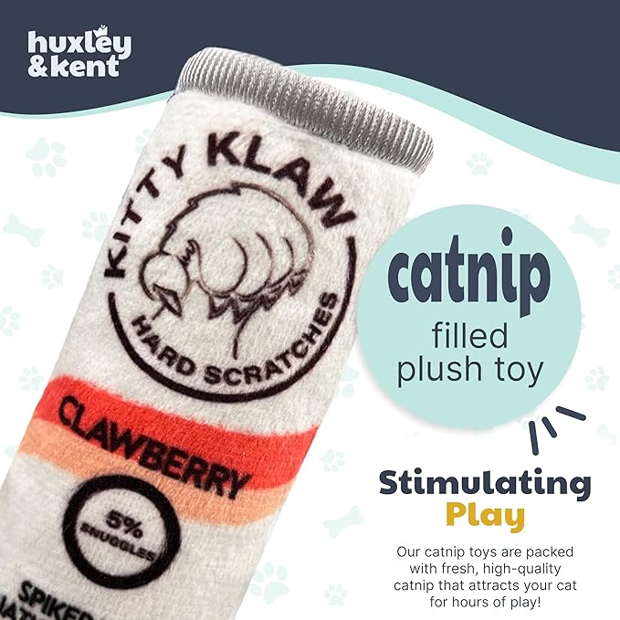 Huxley &amp; Kent Plush Cat Toy - Interactive Catnip Toy for Cats &amp; Kittens - Soft Kitty Toy with Crinkle &amp; Catnip - Fun Indoor Play Toy - Kitty Klaw Clawberry