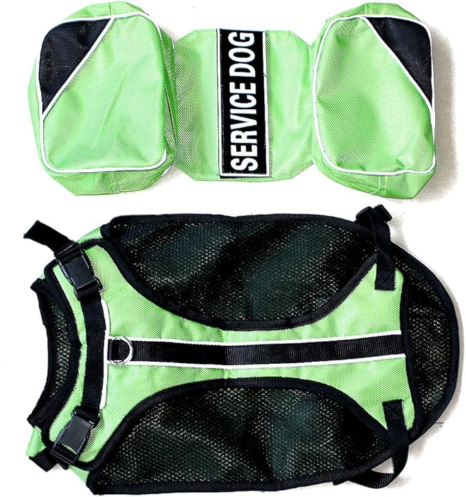 Serijoars Dog Vest Harnesses with Saddlebag Backpack for Camping &amp; Travel - Reflective Hound Hiking Backpack Saddle Bag - Lightweight Vest Harness for Medium &amp; Large Dogs (Green, M)