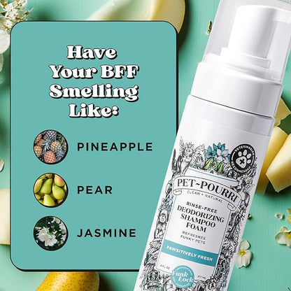Poo-Pourri Rinse-Free Deodorizing Dry Shampoo for Dogs &amp; Cats – Moisturizing Skin &amp; Coat Soothing Formula - Plant Based Ingredients – Pineapple, Jasmine &amp; Pear – No Rinse Foam Shampoo for Pet Odor
