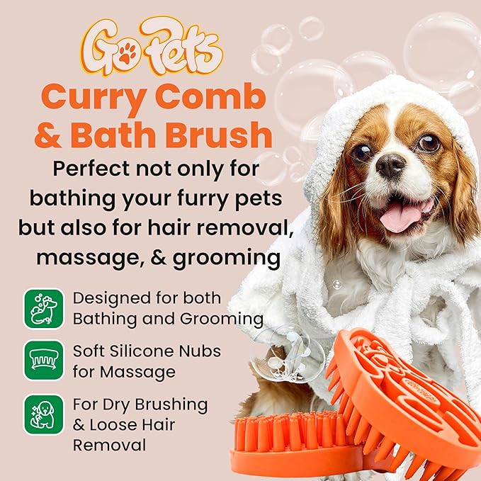 GoPets Curry Comb Bath Brush for Cleaning &amp; Grooming, Silicone Shampoo Scrubber for Shedding &amp; Massage, Rubber Dog Wash &amp; Grooming Brush, Pet Bath Supplies for Long &amp; Short Hair Dogs &amp; Cats