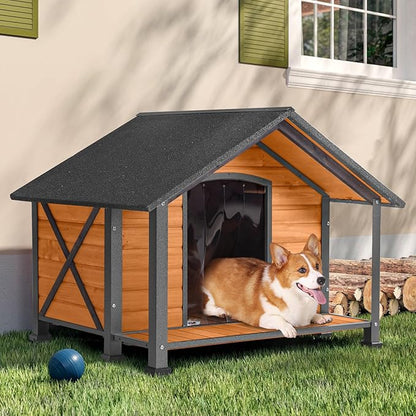 Dog House Outdoor &amp; Indoor Unique All-Around Iron Frame Dog Kennel for Winter with Raised Feet for Small &amp; Medium &amp; Large Dogs,Weatherproof Roof (40.6 “L×34.3”W×31.5“H)