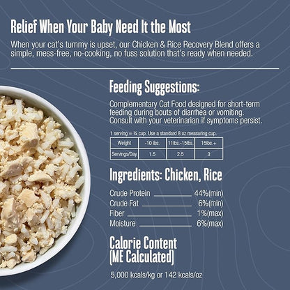 Whole Life Cat Freeze Dried Cat Food - Bland Diet with Sensitive Stomachs, Digestive Support, Anti-Diarrhea &amp; Vomit Remedy – Human-Grade, Quick &amp; Easy Chicken and Rice Meal, Ready in Minutes