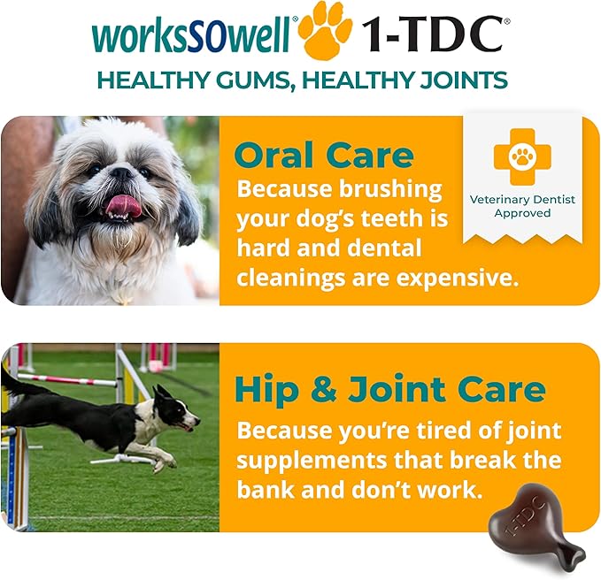 1TDC WorksSoWell Dual Action Joint Supplement for Dogs &amp; Cats - Hip and Joint Supplement for Large Breed &amp; Small Breed - Also Great for Oral Health - Muscle &amp; Stamina Recovery &amp; Arthritis - 60ct