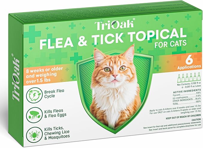Flea and Tick Prevention for Cats: Flea &amp; Tick Topical for Cats Over 1.5lbs, 6 Dose Flea and Tick Control/Prevention for 6 Months (6 Pack)
