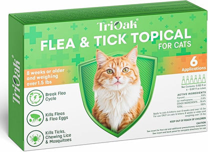 Flea and Tick Prevention for Cats: Flea &amp; Tick Topical for Cats Over 1.5lbs, 6 Dose Flea and Tick Control/Prevention for 6 Months (6 Pack)