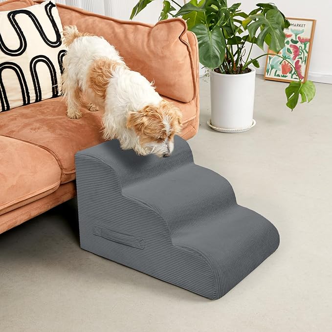 Dog Stairs &amp; Steps for High Beds, 3 Steps High Density Foam Waterproof Dog Ramp for Small Dogs and Cats, Pet Stairs with Removable Washable Cover for Bed, Couch, Sofa and Car (H:16")