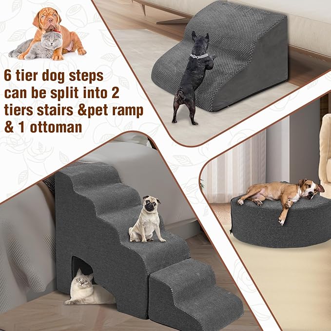 Update Stable Dog Stairs &amp; Steps Ramps for High Beds 30 inches High Tall, LitaiL 6 Step Pet Stairs Steps for High Beds 30 inch Large Dogs, Non-Slip Dog Ramps for Small Dogs, Older Cat