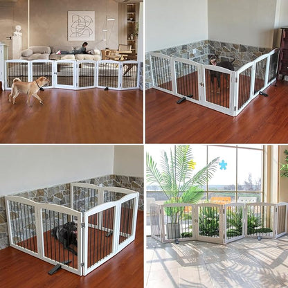 ZJSF Foldable Indoor Dog Door with Walk Through Door, Freestanding Pet Door for The House,Doorways, Stairs, Pet Puppy Safety Fence with Support Feet, White 6 Panels 120" Wide 32&