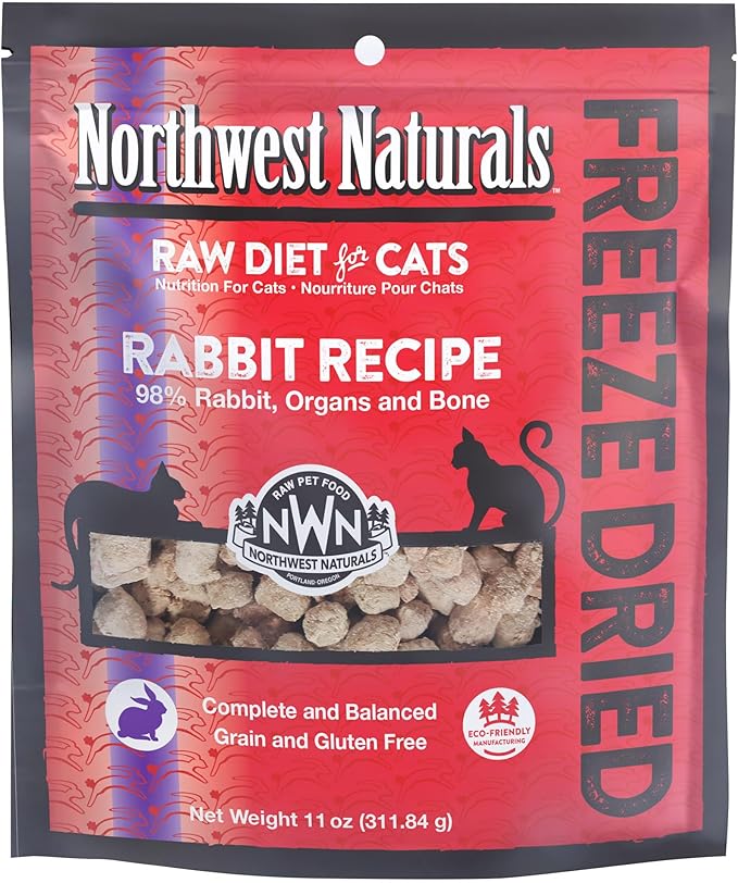 Northwest Naturals Freeze-Dried Rabbit Cat &amp; Kitten Food – Bite-Sized Nibbles – Healthy, Limited, Human-Grade Ingredients, All-Natural, High-Protein Raw Diet – Complete &amp; Balanced, Grain-Free – 11 oz